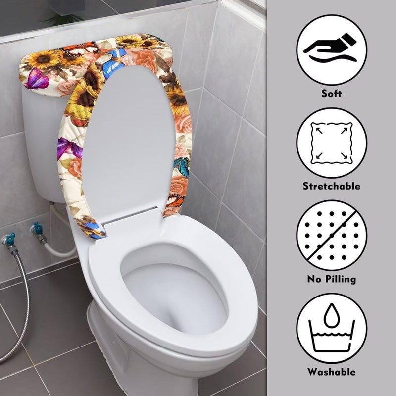 Flashideas Floral Butterfly Toilet Lid Cover and Toilet Tank Cover 2Pcs Toilet Seat Cover and Tank Lid Covers Stretch Toilet Covers Set for Bathroom Fits Most Toilet Tanks & Lids - Image 3